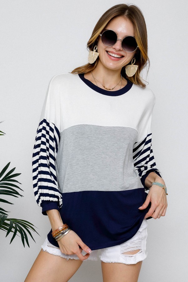 Navy-Heather Grey Top – Ohso.Love